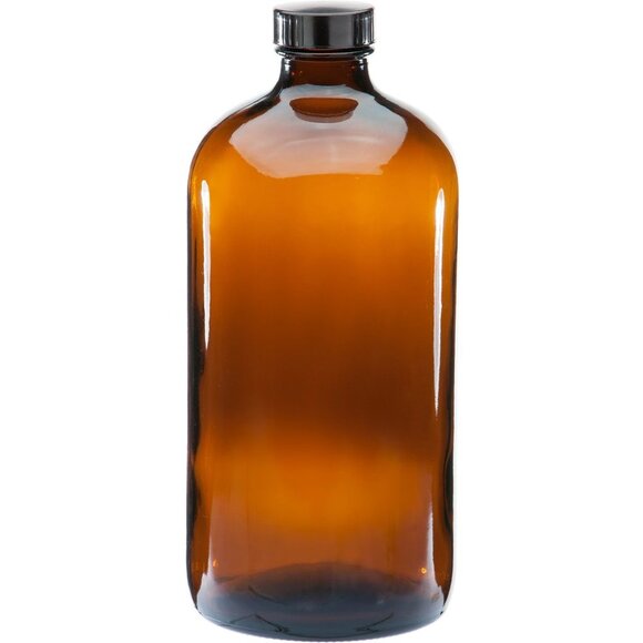 Glass Amber Bottle with Black Cap - Picture 1 of 6